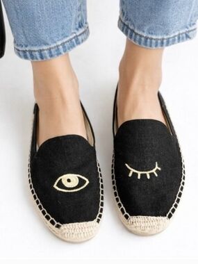Soludos Black Eye-Embroidered Espadrilles - Women's Slip-On Flats